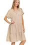 Zenana Washed Double Gauze Raw Edge Notched Dress