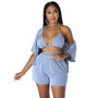 Women Sexy Beach Shirt Shorts 3 Piece Set