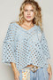 POL V-Neck Short Sleeve Top with Laser Cut Detail