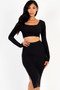 Ribbed Long Sleeve Crop Top & Skirt Set