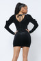 Soft Velvet Pleated Puff Sleeve Low V Neck Front And Back Mini Dress​