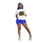 Plus Size Ladies Print Style Casual T-Shirt Shorts Two-Piece Set