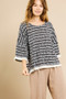 Heathered Striped Knit Bell Sleeve Round Neck Top​