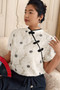 Plus Color Black Lace Trim Loose Fit Chiffon Top