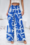 Allover Print Folded Frill Wide Leg High Waist Pant