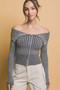 Ribbed Bardot Zip Up Long Sleeve​