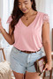 Solid V Neck Lace Splicing Back Bowknot T Shirt