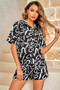 Outfit Sequins Lips Print Button Down Shorts Set
