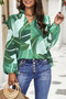 Floral V Neck Button Ruffle Long Sleeve Top