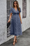 Deep V Ruched Elastic Belt Smocked Midi Dress