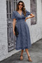 Deep V Ruched Elastic Belt Smocked Midi Dress