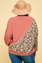Plus Size Cute Animal French Terry Brush Contrast Print Pullover
