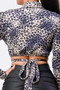 Sexy Animal Print Collared Back-Tie Wrap Top
