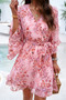 Floral V Neck Waist Tie Ruffle Hem Wrap Dress