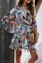 Floral V Neck Waist Tie Ruffle Hem Wrap Dress