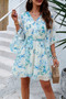 Floral V Neck Waist Tie Ruffle Hem Wrap Dress