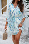 Floral V Neck Waist Tie Ruffle Hem Wrap Dress