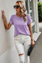 Crewneck Short Sleeve Lace Trim Loose T Shirts