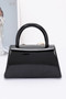 Faux Leather Metal Ribbon Top Handle Bag