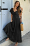 Cross V Neck Knot Pockets Ruffle Hem Dress