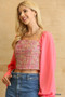 Tweed Bodice And Chiffon Square Top With Back Zipper​