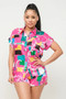 Satin Dolman Print Button Down Top And Shorts Set​