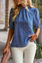 Floral Ruffle Mock Neck Puff Short Sleeve Shirt