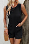 Solid Crewneck Sleeveless Loose Pockets Romper