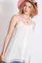 Boho Scallop Lace Trim Detailed Button Down Solid Subtle Textured Slit Side Overlay Layered Cami Top