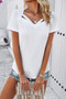 Solid V Neck Cut Out Short Sleeve Loose Shirt