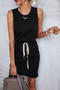 Solid Drawstring Waist Ruched Sleeveless Mid Dress