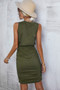 Solid Drawstring Waist Ruched Sleeveless Mid Dress