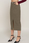 Front Open Slit Corduroy Midi Skirt​