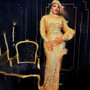 African Long Sleeve Gold Sequin Maxi Dress Formal Party Gown