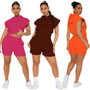 Women's Fashion Casual Sport Hooded Short Sleeve Two-Piece Shorts Set Women's Clothing