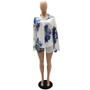 Printed Long Sleeve Shirt Shorts Spring Summer Casual Set Career Women's Two-Piece Set