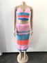 Women's Clothing Fashionable Multi-Color Colorblock Braided Beach Dress Two-Piece Set