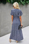 V Neck Blue Floral Short Sleeve Wrap Dress