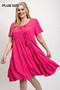 Textured Woven Tiered Dress With Tassel Tie And Pockets