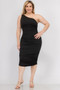 Plus Size Sexy Solid Color Ruched One Shoulder Midi Bodycon Dress​​​​
