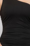 Plus Size Sexy Solid Color Ruched One Shoulder Midi Bodycon Dress​​​​