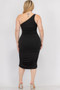 Plus Size Sexy Solid Color Ruched One Shoulder Midi Bodycon Dress​​​​