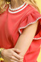 Umgee Contrast Trim Ruffle Cap Sleeve Blouse