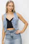 RISEN Button Down Crop Denim Vest