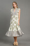 Umgee Full Size Mixed Print Ruffle Cap Sleeve Midi Dress Plus Size