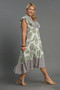Umgee Full Size Mixed Print Ruffle Cap Sleeve Midi Dress Plus Size