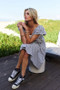 Davi & Dani Jacquard V-Neck Flutter Cap Sleeve Tiered Dress