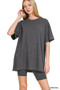 Zenana Cotton Round Neck Top & Biker Shorts