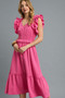 Umgee V-Neck Ruffled Cap Sleeve Midi Dress