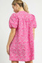 Umgee Floral Puff Sleeve V-Neck Mini Dress